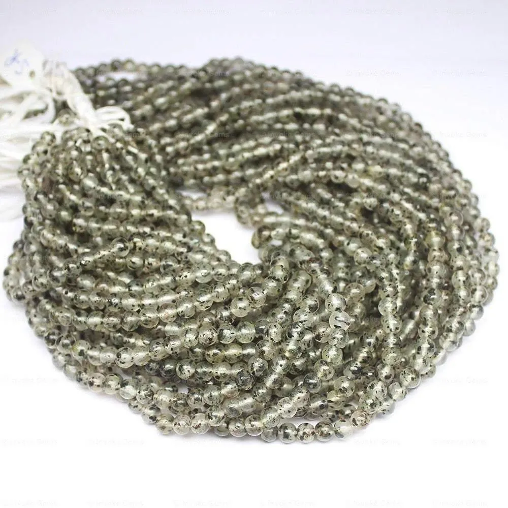 5 Strand Black Moss Quartz Natural Smooth Round Ball Loose Beads 12" 5mm