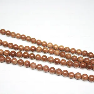 5 Strand Natural Orange Goldstone Smooth Round Loose Ball Beads 8mm 15"