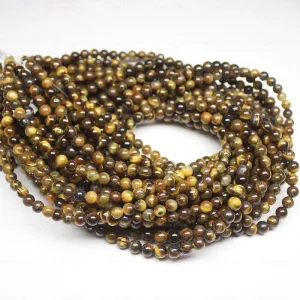 5 Strand Natural Yellow Tigers Eye Smooth Loose Round Ball Beads 15" 6mm