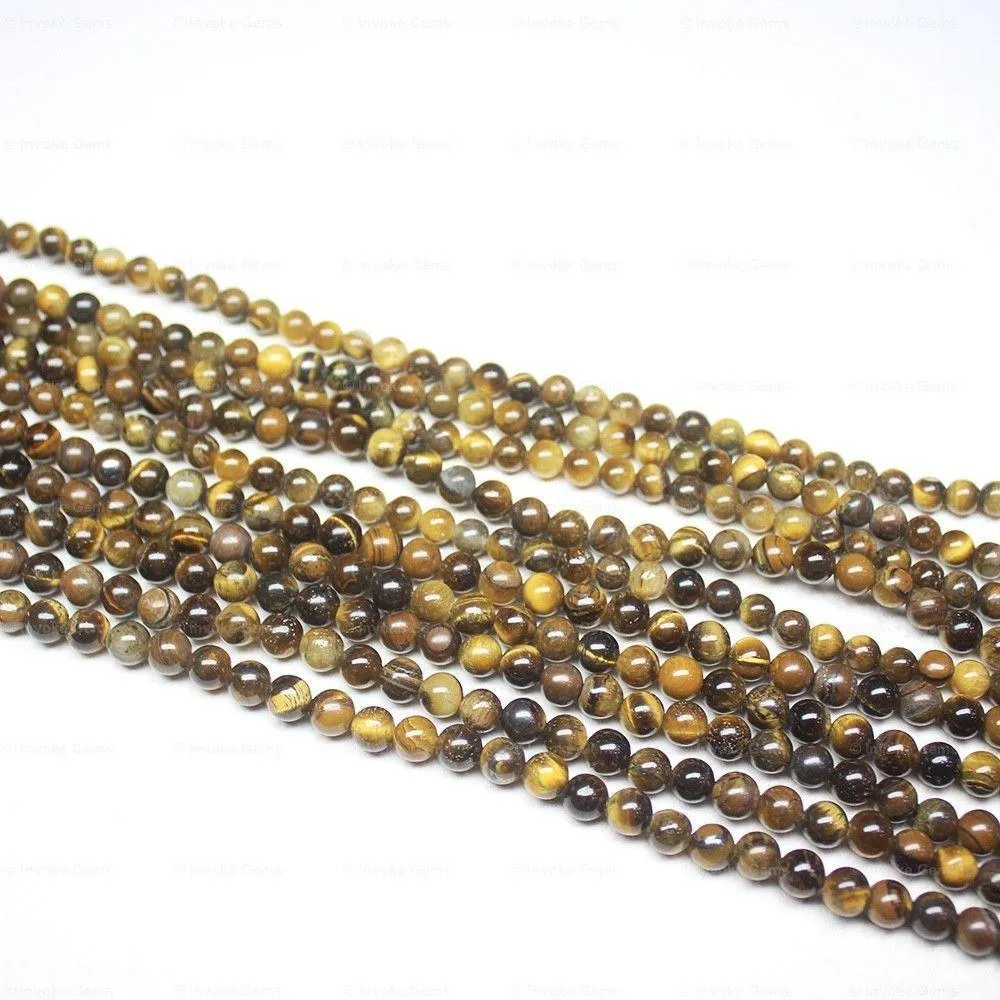 5 Strand Natural Yellow Tigers Eye Smooth Loose Round Ball Beads 15" 6mm
