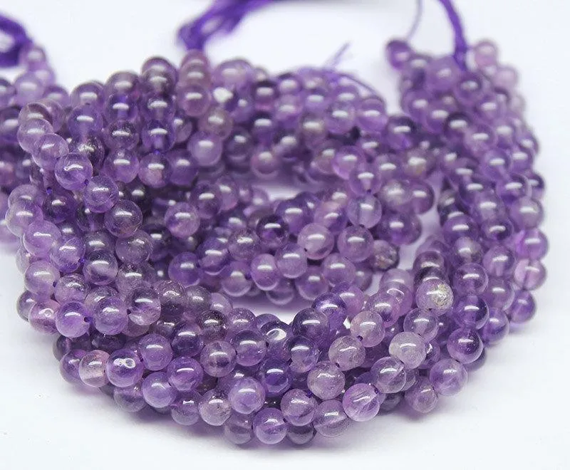 5 Strands Purple Amethyst Smooth Round Ball Loose Gemstone Beads Strand 14" 5mm