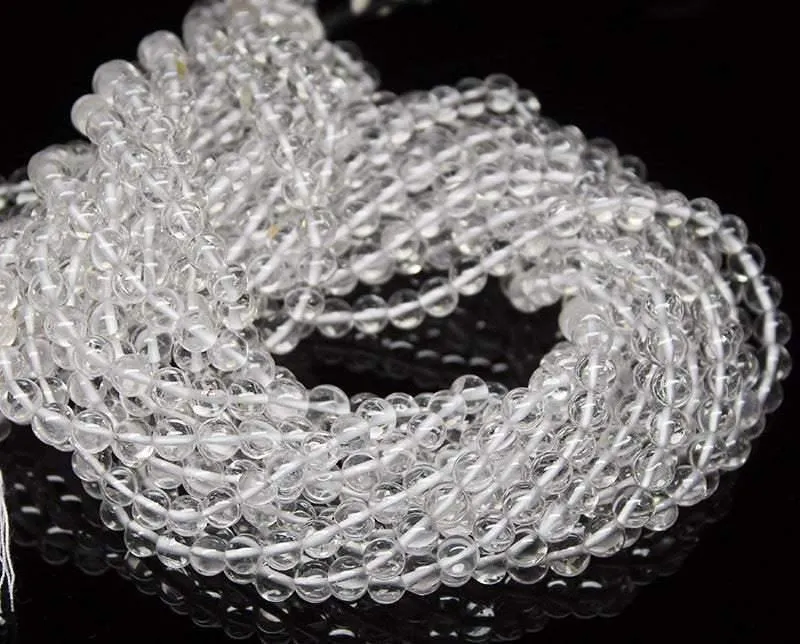 5 Strands White Quartz Crystal Smooth Round Ball Loose Gemstone Beads 13" 5mm