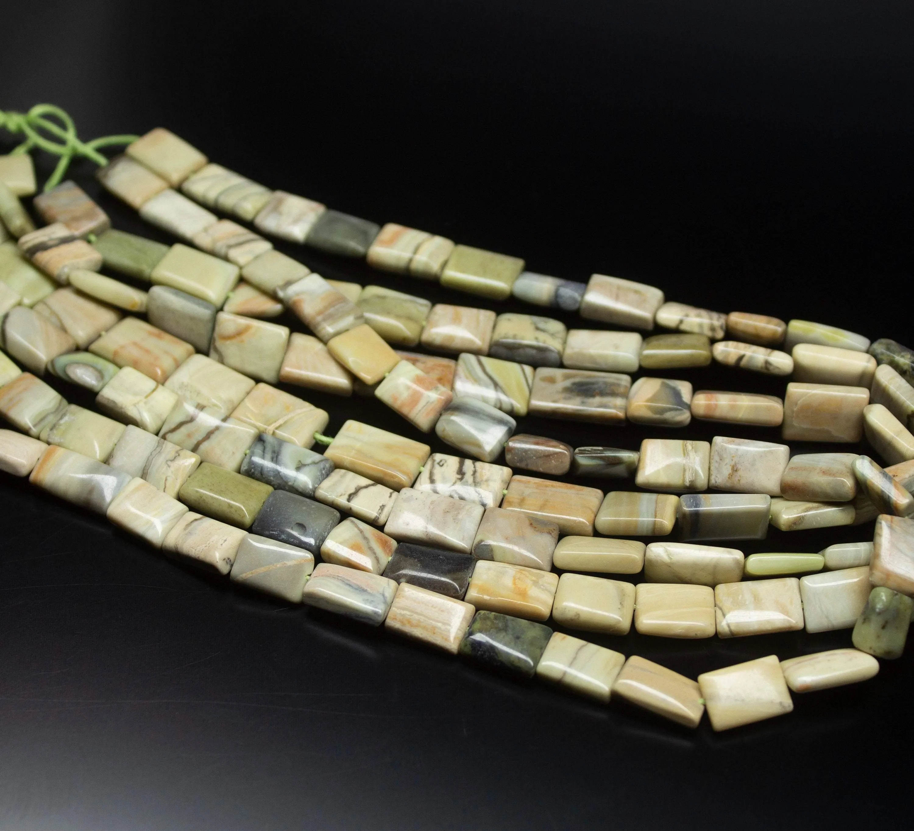 5 x 14 inch, 10-13mm, Green Jasper Smooth Chiclet Gemstone Beads, Jasper Beads