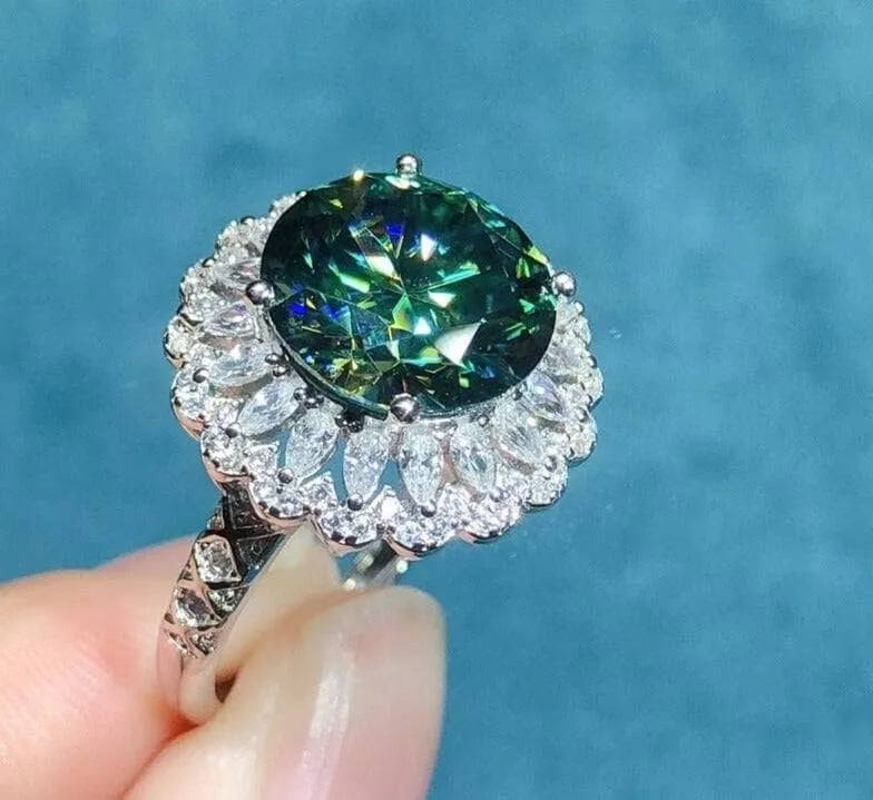 6 Carat Round Cut Green Diamond Halo Engagement Ring