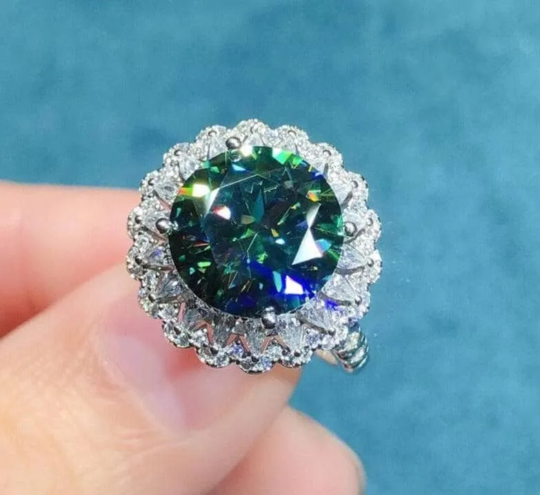 6 Carat Round Cut Green Diamond Halo Engagement Ring