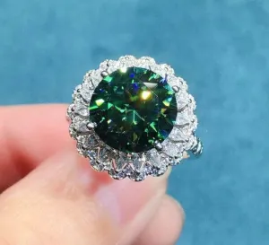 6 Carat Round Cut Green Diamond Halo Engagement Ring