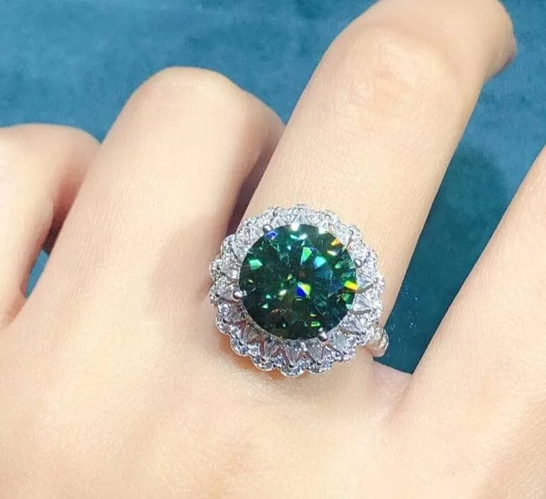 6 Carat Round Cut Green Diamond Halo Engagement Ring