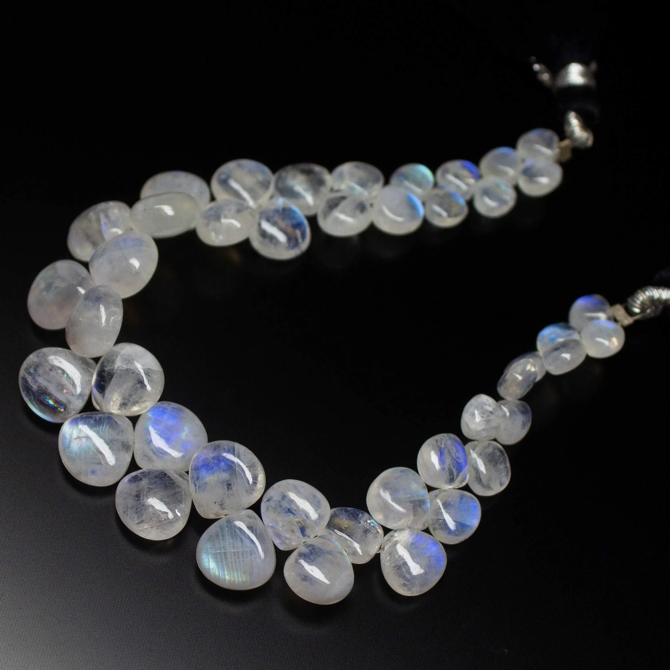 6 inches, 5-8mm, Natural Rainbow Moonstone Smooth Heart Drops Briolette Gemstone Beads