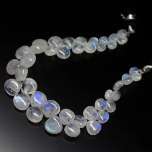 6 inches, 5-8mm, Natural Rainbow Moonstone Smooth Heart Drops Briolette Gemstone Beads