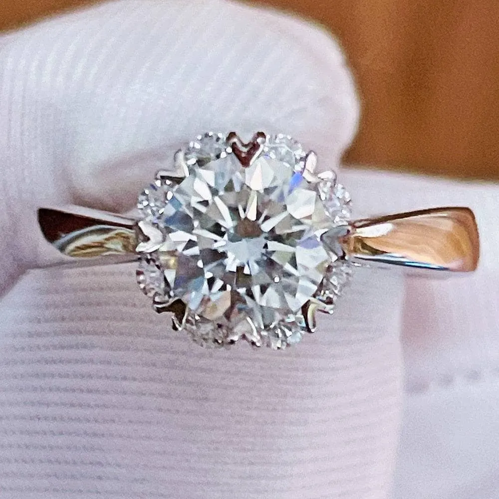 6.5mm 1ct Round Cut Diamond Sun Flower Adjustable Engagement Ring