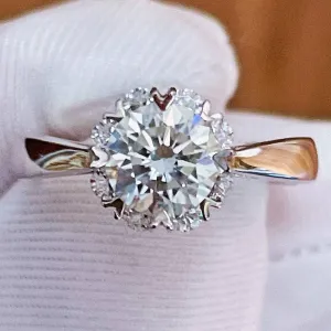 6.5mm 1ct Round Cut Diamond Sun Flower Adjustable Engagement Ring