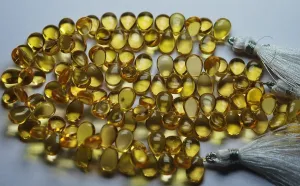 7 Inch Strand Yellow Quartz Smooth Pear Shape Briolette, Size 7X10 mm