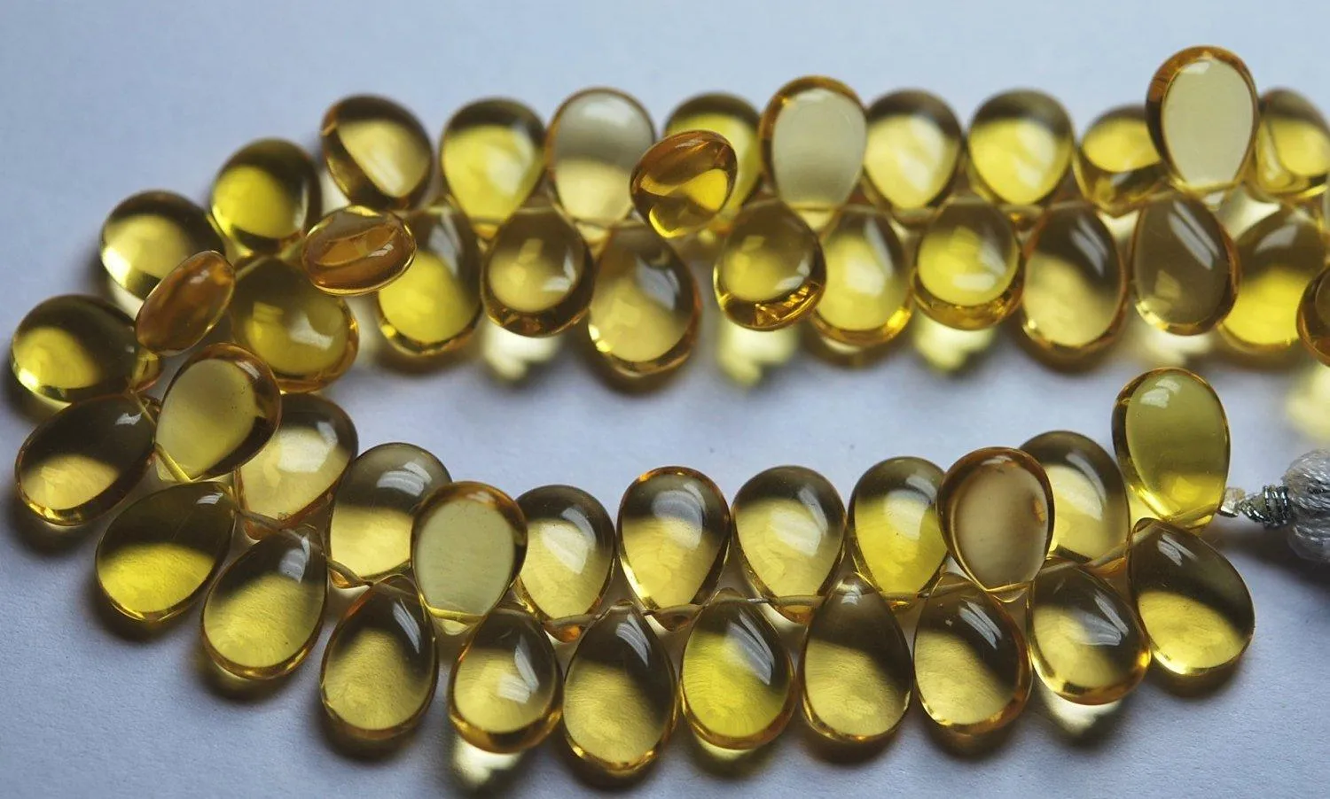 7 Inch Strand Yellow Quartz Smooth Pear Shape Briolette, Size 7X10 mm