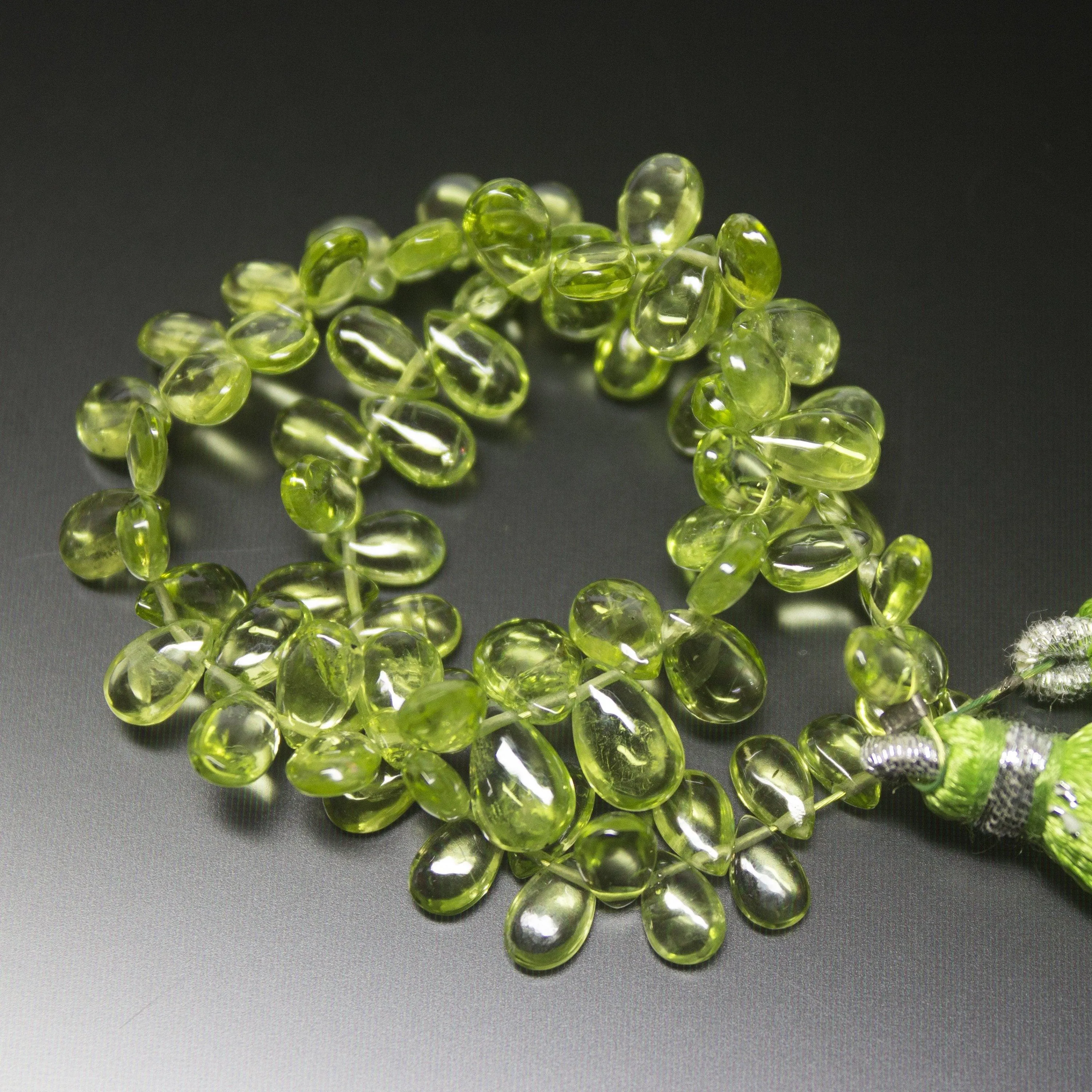 7 inches, 6-7mm, Arizona Green Peridot Smooth Pear Drop Briolette Loose Gemstone Beads Strand