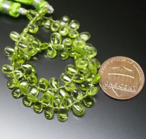 7 inches, 6-7mm, Arizona Green Peridot Smooth Pear Drop Briolette Loose Gemstone Beads Strand