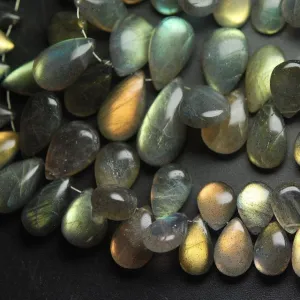 7 Inches, Super Finest Yellow Flash Labradorite Smooth Pear Shape Briolette's Size 8-12mm Approx.