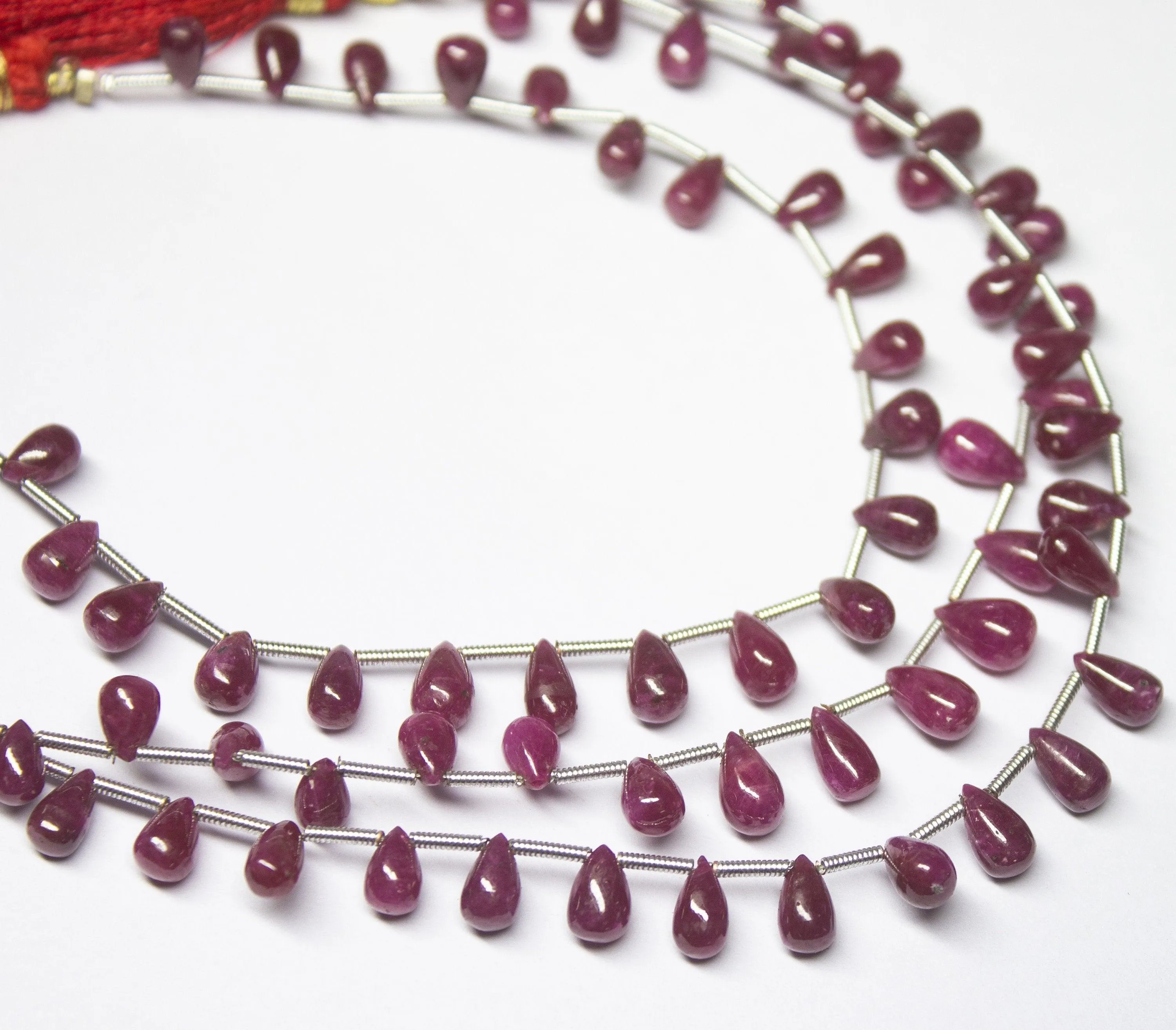 8 inch, 6-8mm, Untreated Longido Ruby Smooth Teardrop Briolette Shape Gemstone Beads