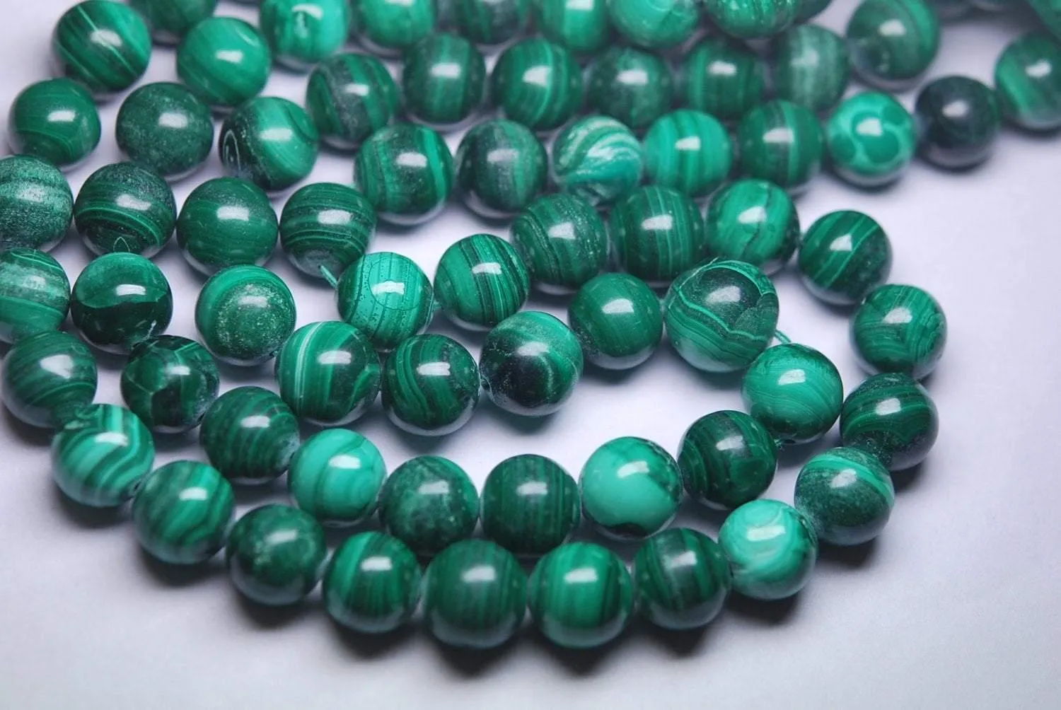 8 Inch Strand, Natural Quality Malachite Smooth Round Beads Size 10-11mm
