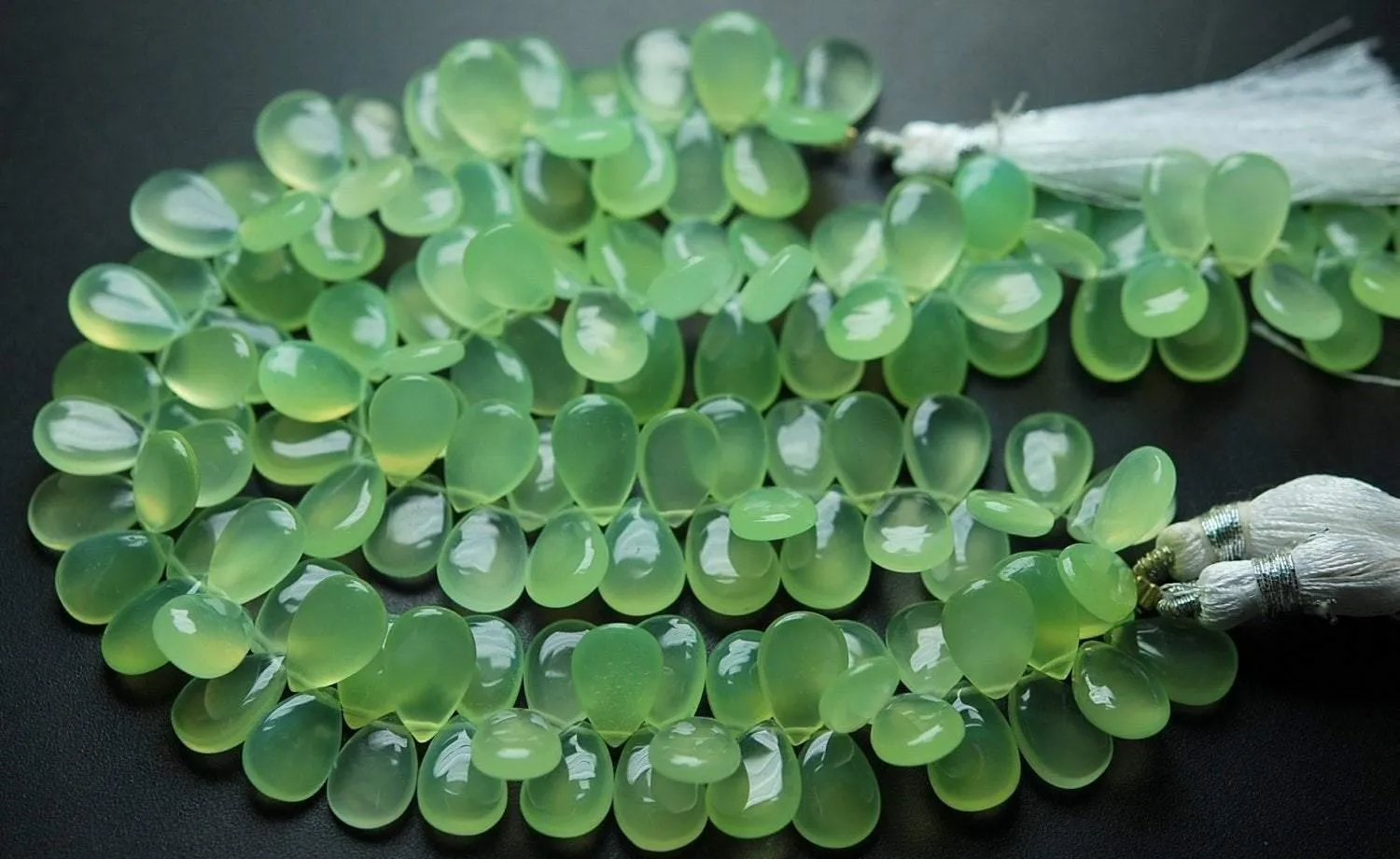 8 Inch Strand,Light Prehnite Chalcedony Smooth Pear Shape Briolettes 8X12mm