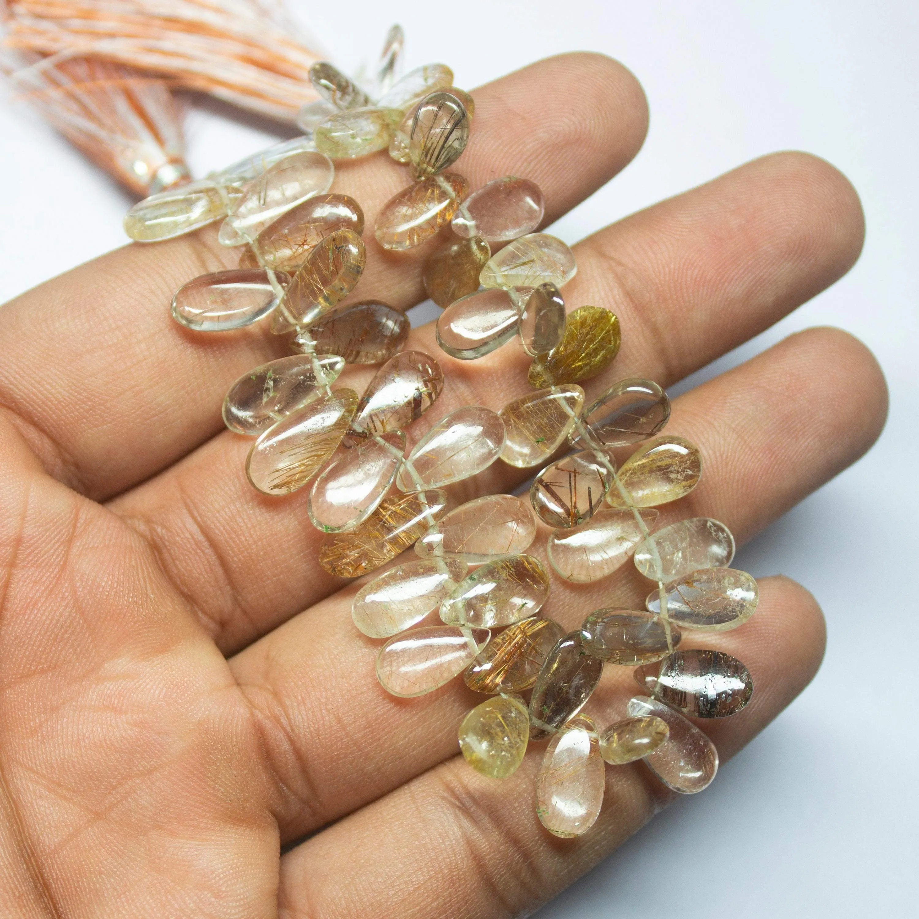 8 inches, 12-13mm, Natural Rutile Quartz Smooth Pear Shape Briolette Gemstone Beads