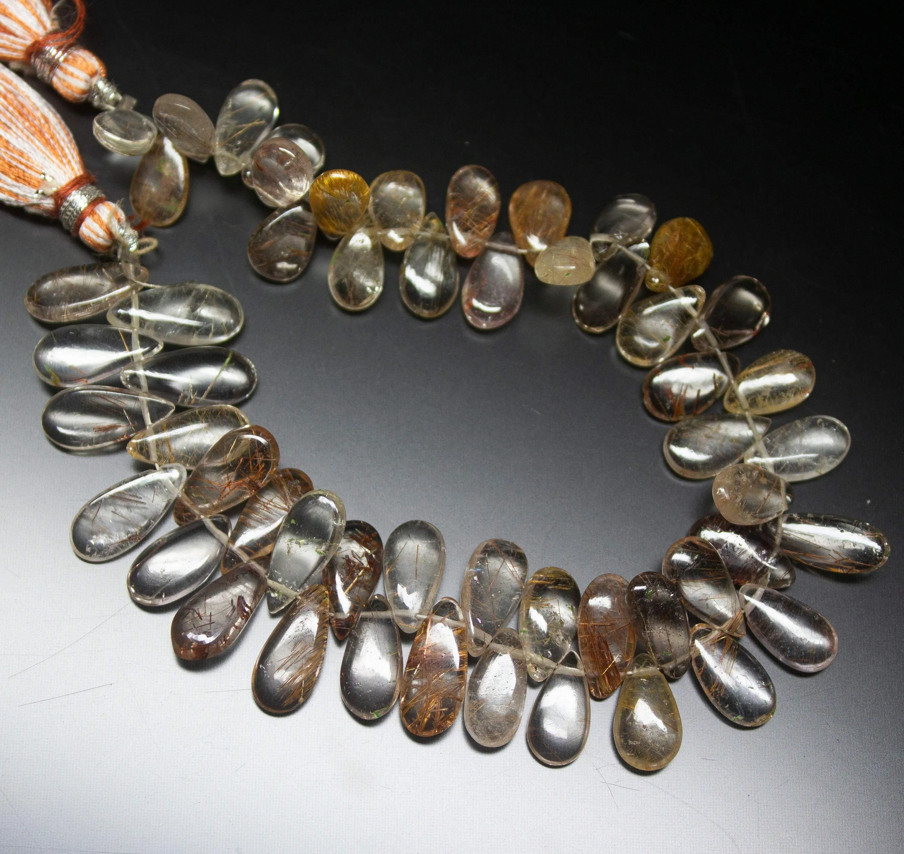 8 inches, 12-13mm, Natural Rutile Quartz Smooth Pear Shape Briolette Gemstone Beads