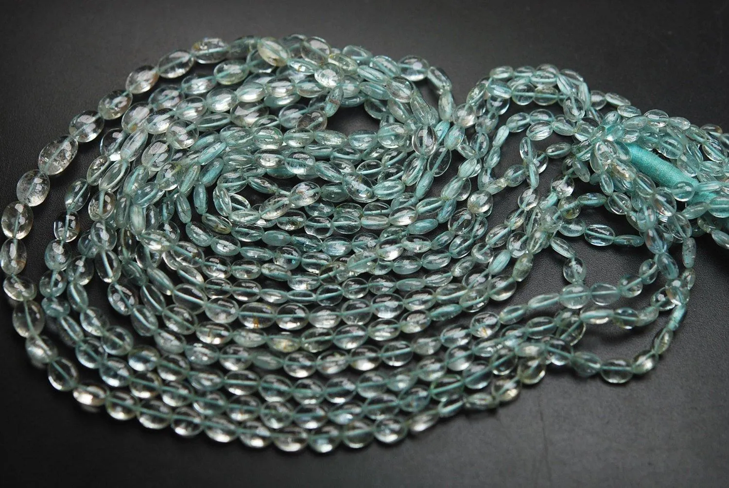 8 Inches Strand, Natural Aquamarine Smooth Oval Shaped Beads 6-4.5mm