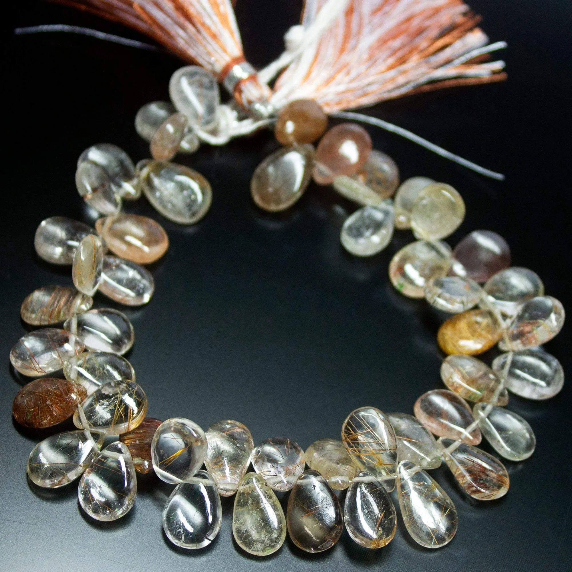 8" Natural Golden Rutile Quartz Smooth Pear Drop Briolette Beads 12-13mm