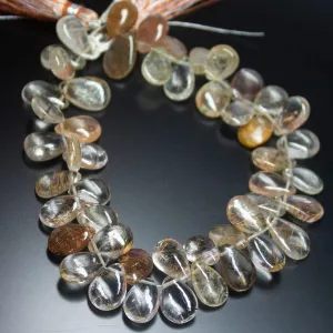 8" Natural Golden Rutile Quartz Smooth Pear Drop Briolette Beads 12-13mm