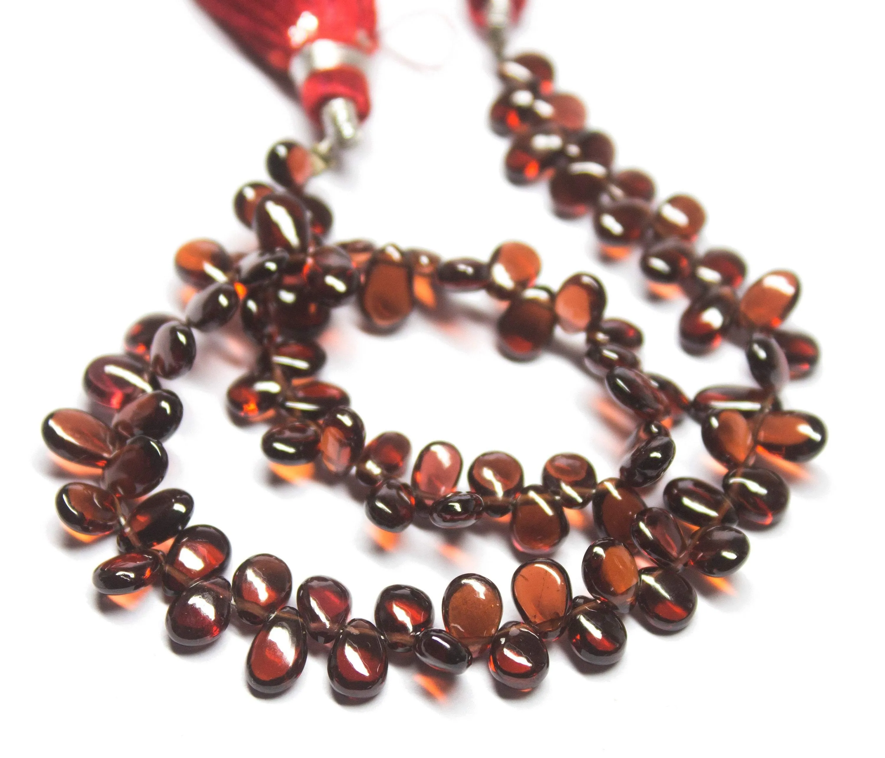 9 inches, 5-8mm, Natural Mozambique Garnet Smooth Plain Pear Drop Briolettes Loose Gemstone Beads