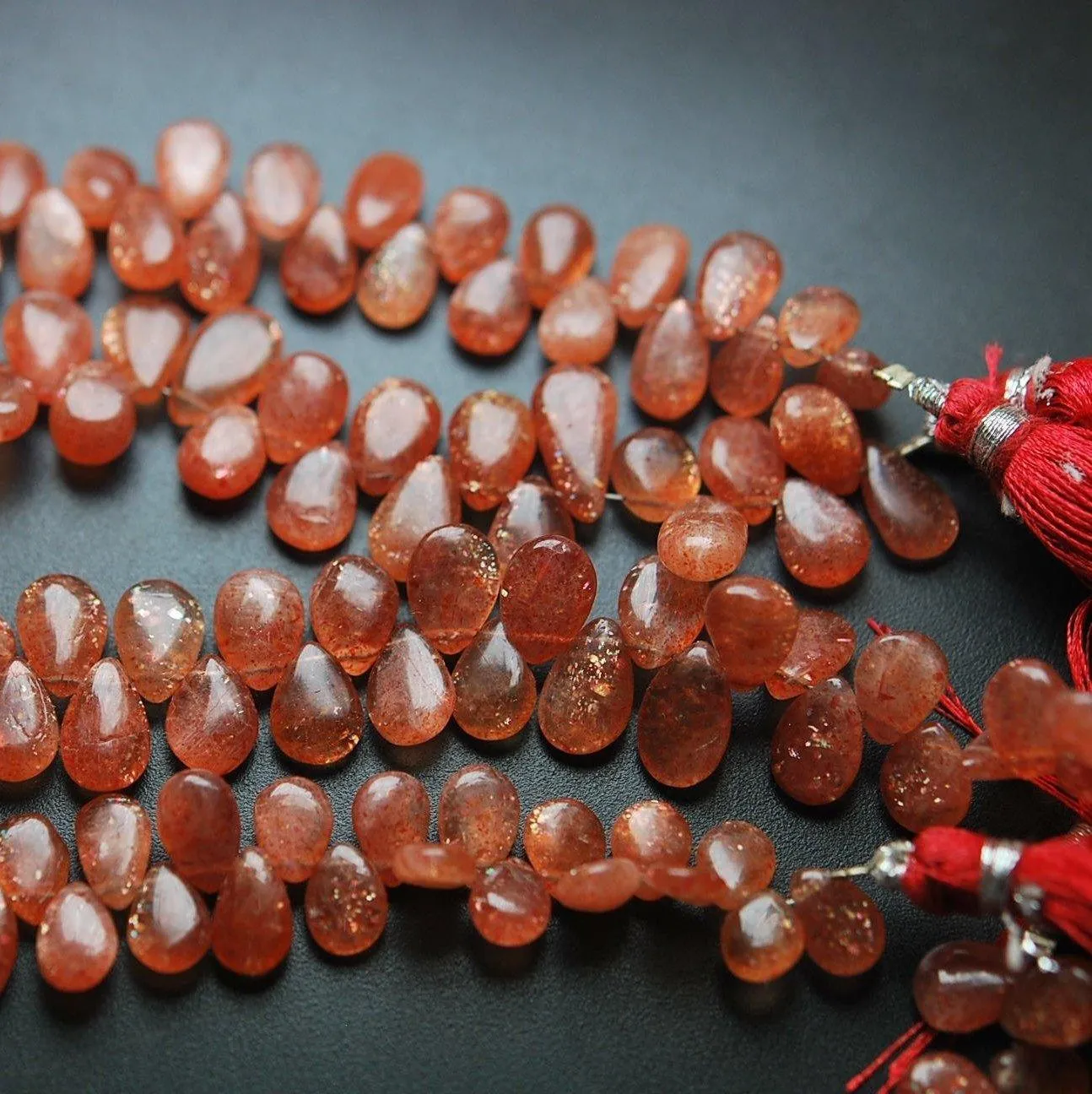 9 Inches Strand.Natural African Sunstone Smooth Pear Shape Briolettes, 7-11mm Size,
