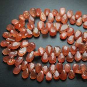 9 Inches Strand.Natural African Sunstone Smooth Pear Shape Briolettes, 7-11mm Size,
