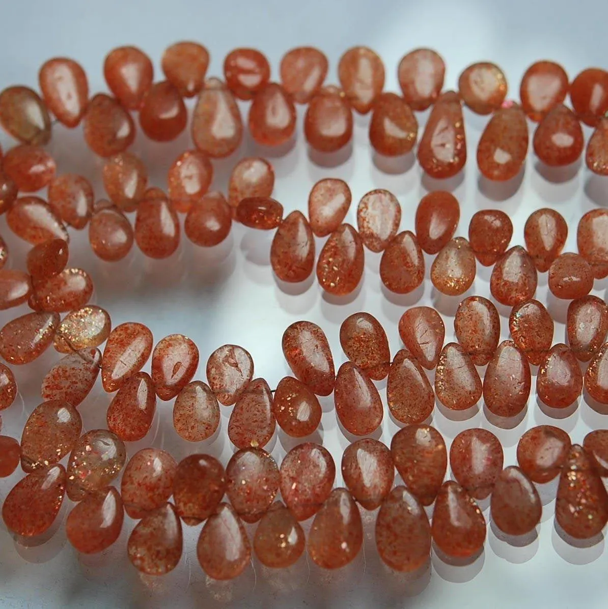 9 Inches Strand.Natural African Sunstone Smooth Pear Shape Briolettes, 7-11mm Size,