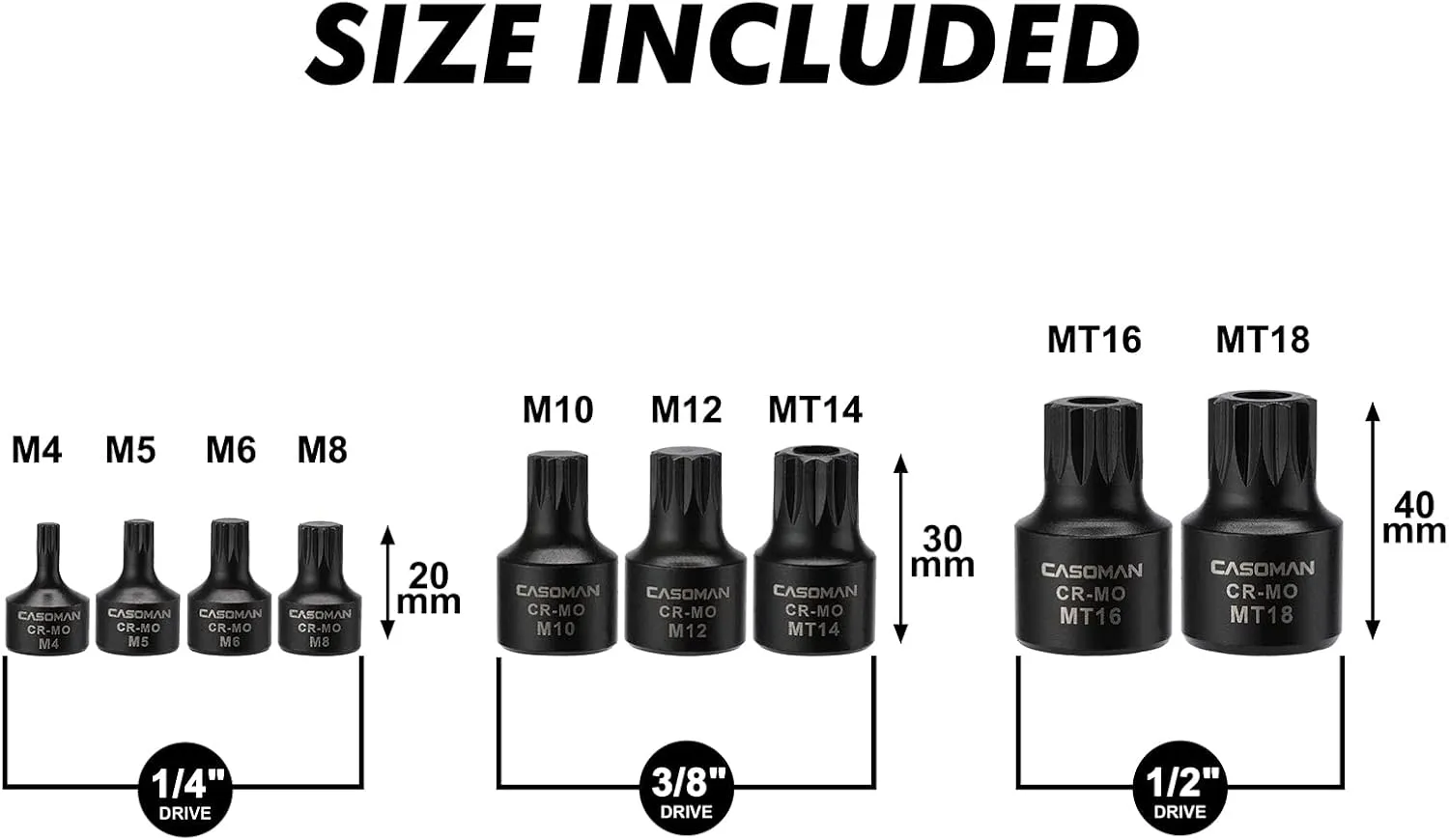 9-Piece Low Profile Impact Triple Square Bit Socket Set, Includes Storag