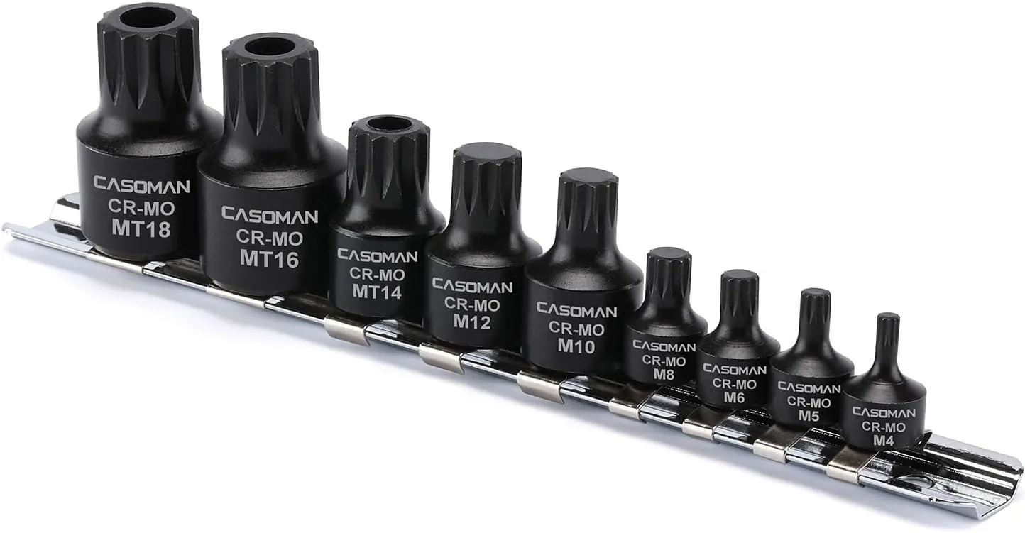 9-Piece Low Profile Impact Triple Square Bit Socket Set, Includes Storag