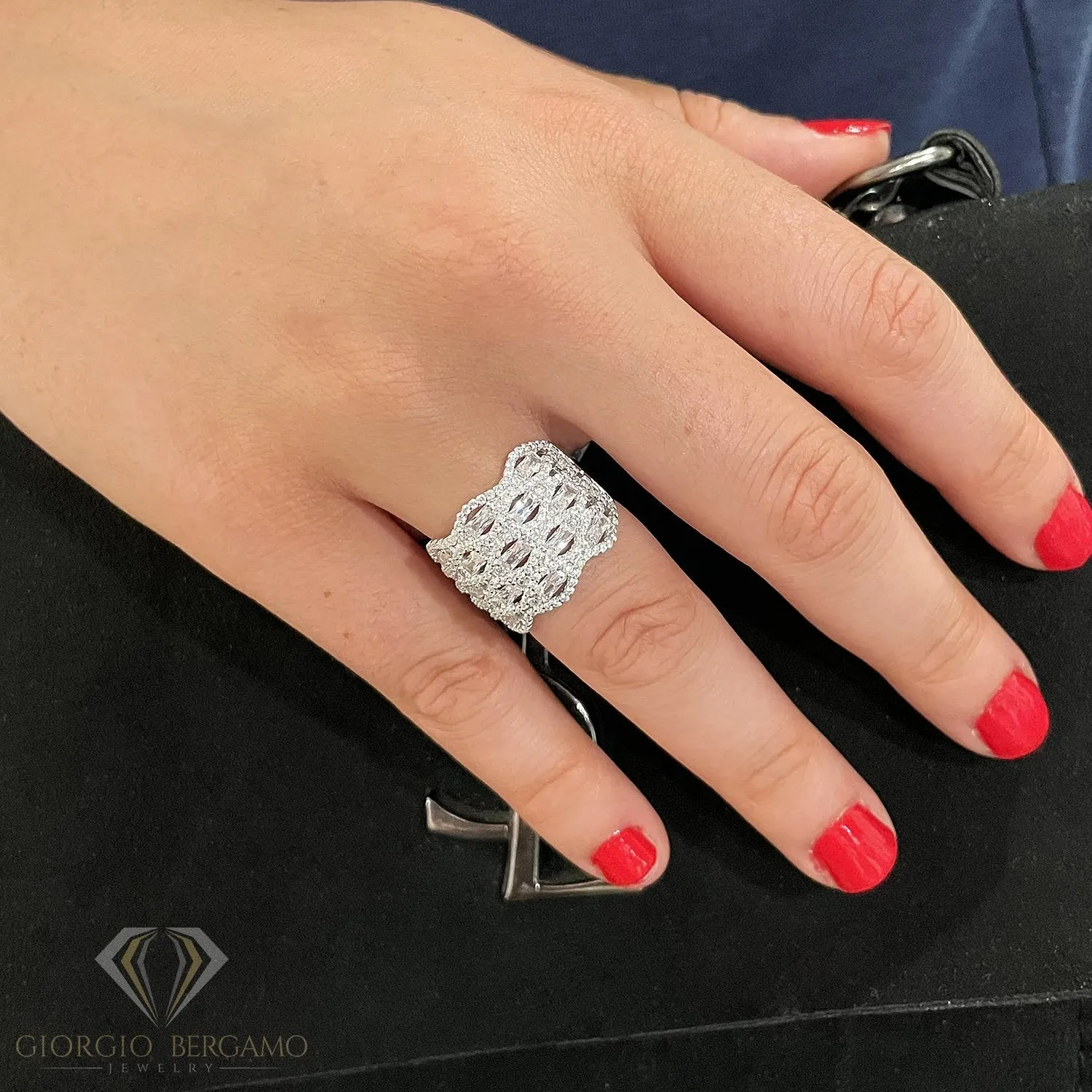 925 Sterling Silver Baguette & Round Micro Pave Cocktail Ring