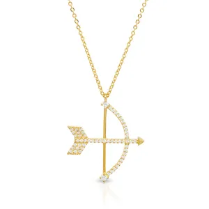 925 Sterling Silver Gold Plated Cupid's Arrow, Bow & Arrow Necklace