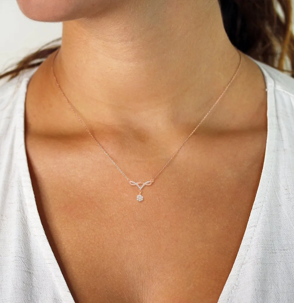 925 Sterling Silver Rose Gold Plated Intertwined Minimalist Bar Necklace