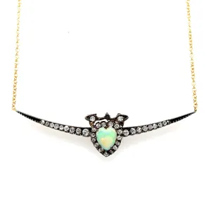 Antique Victorian Diamond/ Opal Crescent Necklace in 18K Yellow Gold - 2.05ct.