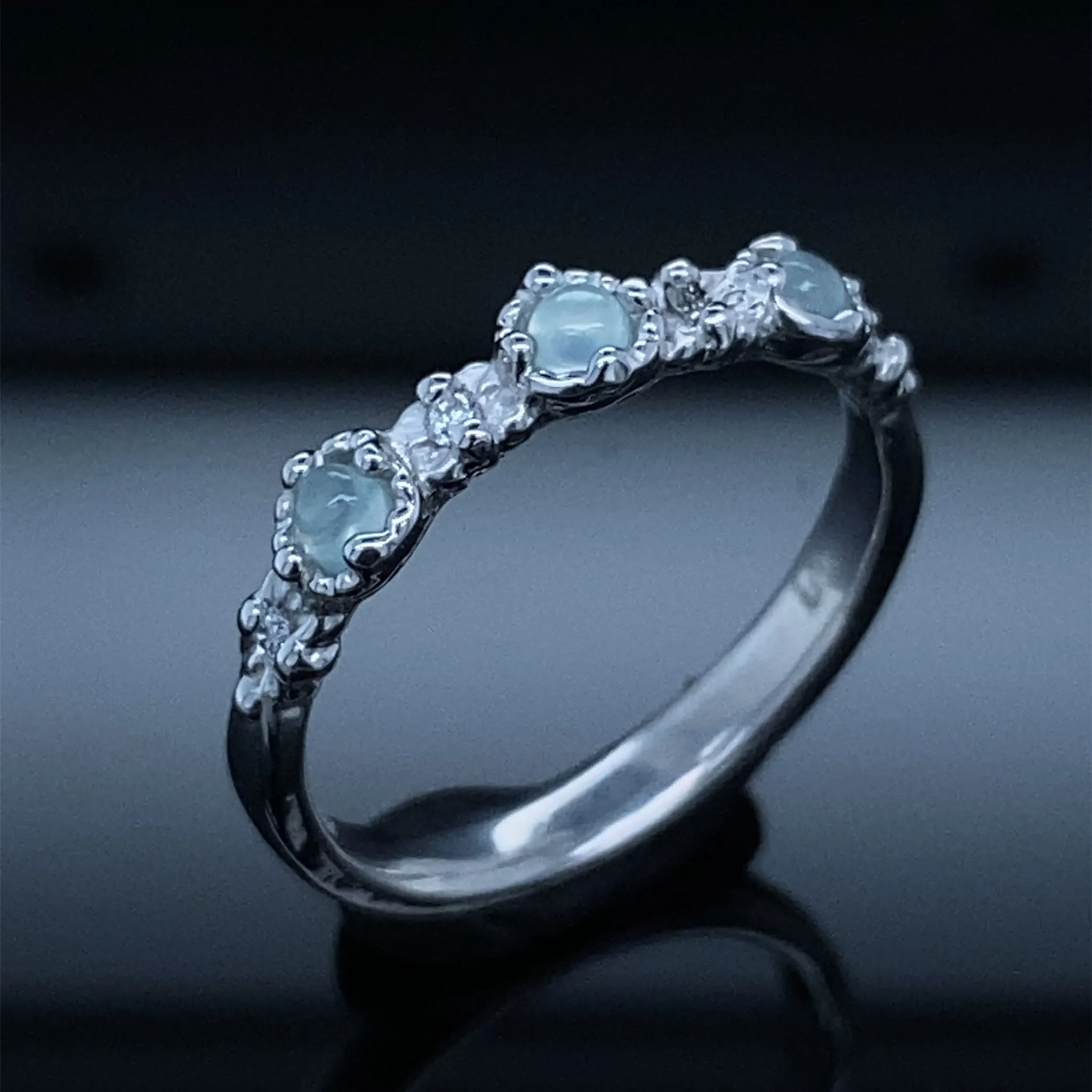 Aquamarine Droplets and Diamond Silver Treasure Band