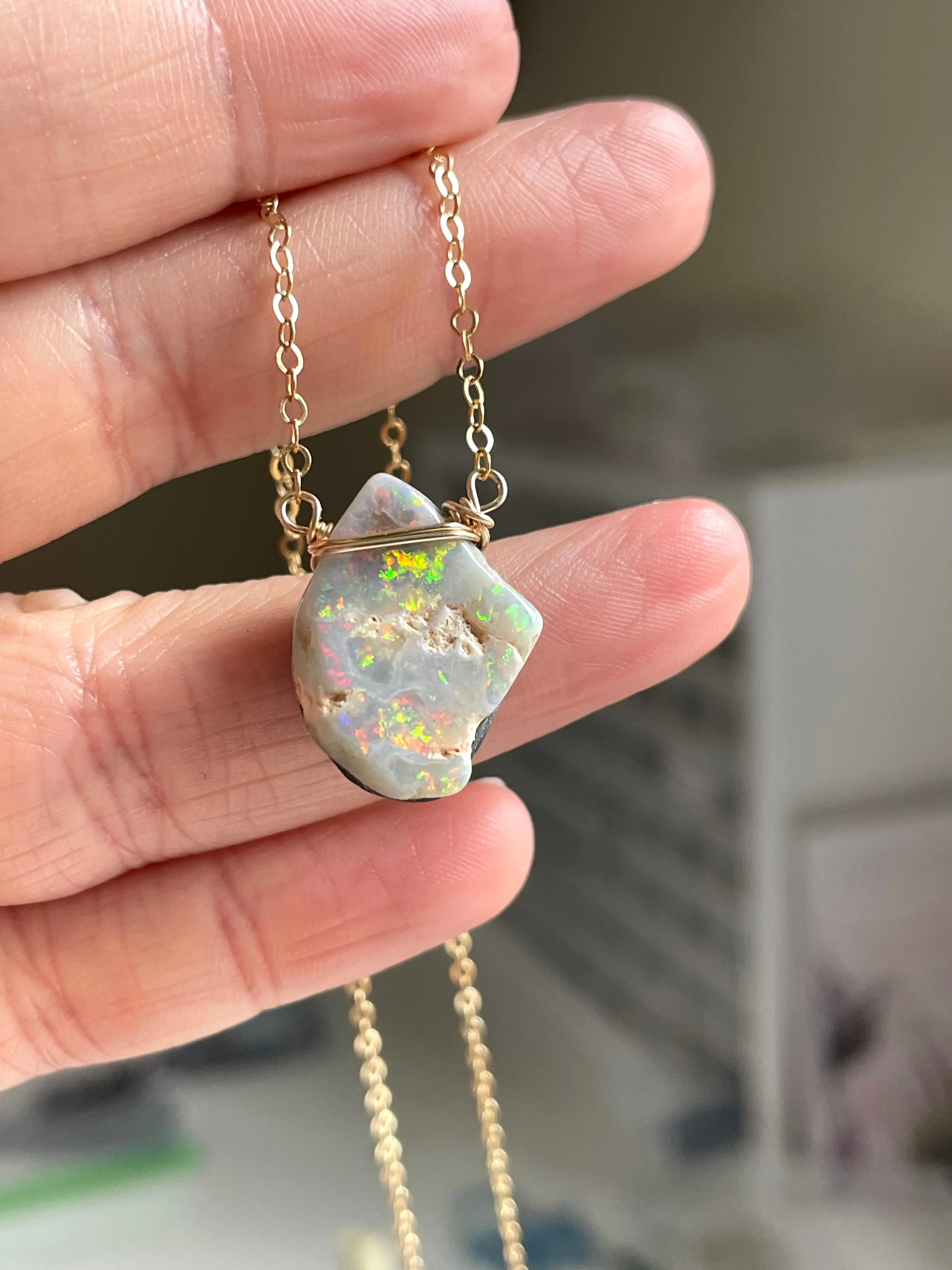 Australian Opal Doublet Pendant Necklace Gold Fill