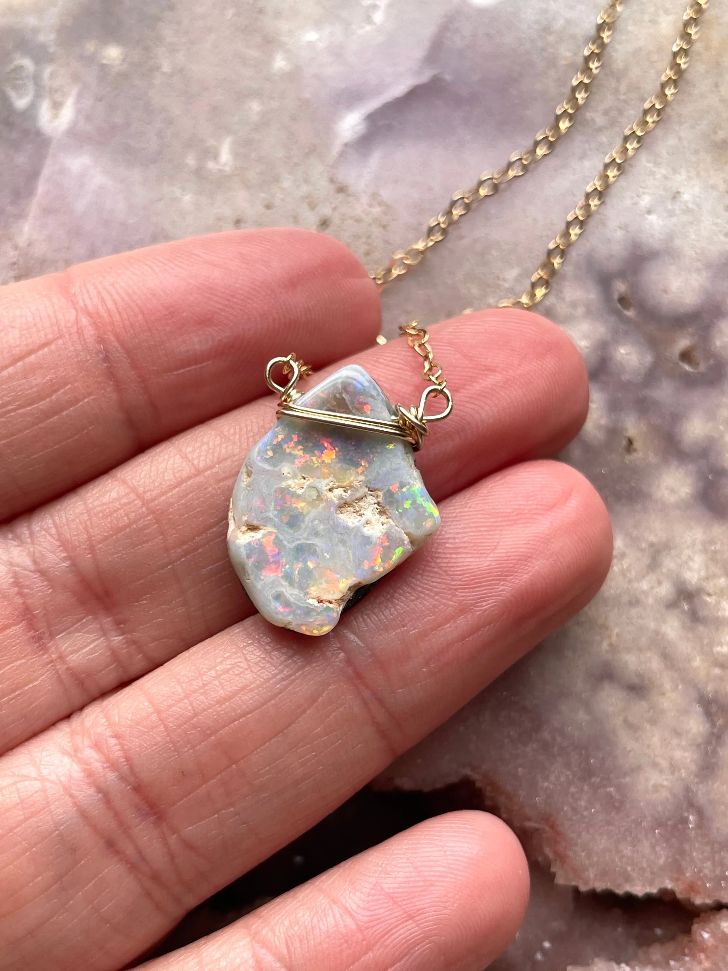 Australian Opal Doublet Pendant Necklace Gold Fill