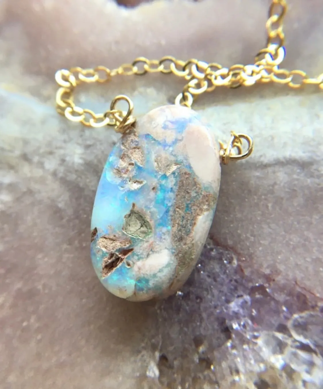 Australian Opal Pendant Necklace 14kt gold filled
