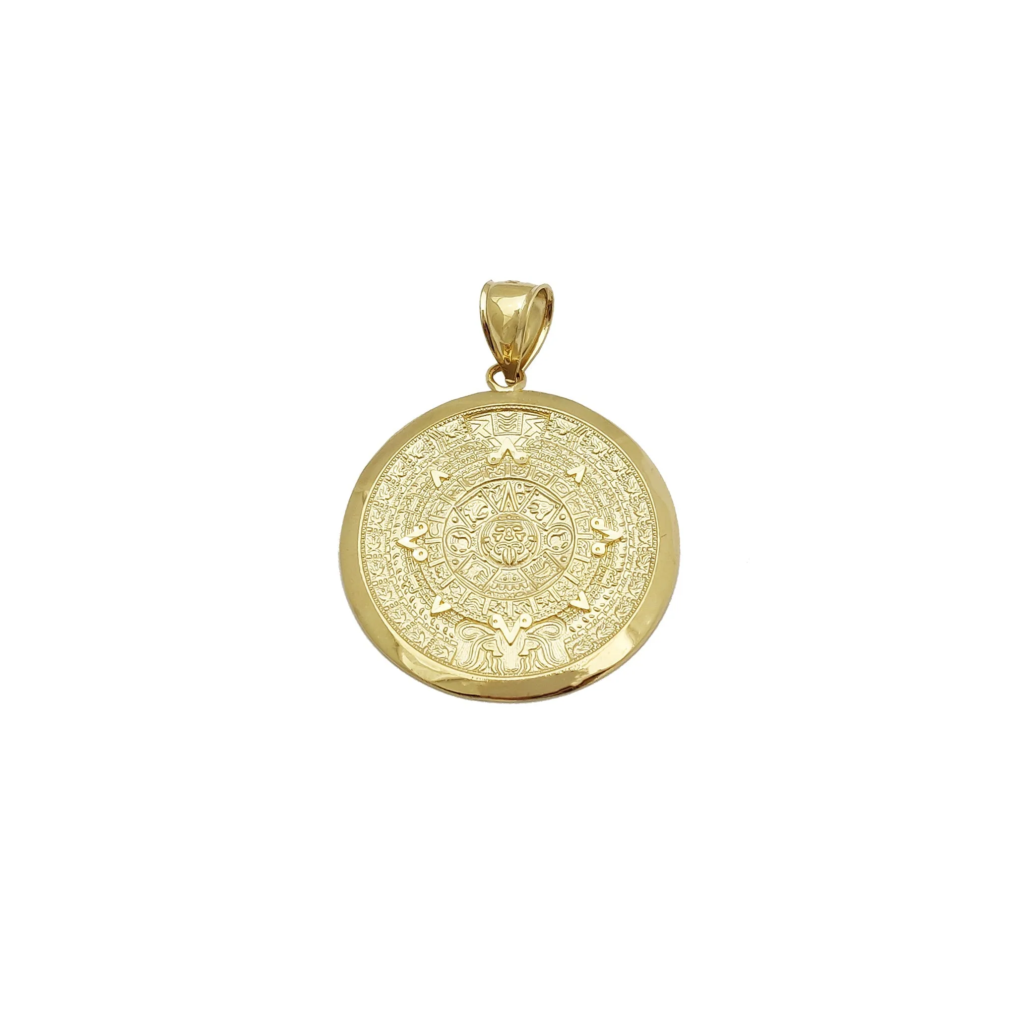 Aztec Sun Calendar Pendant w/ Smooth Border (14K)