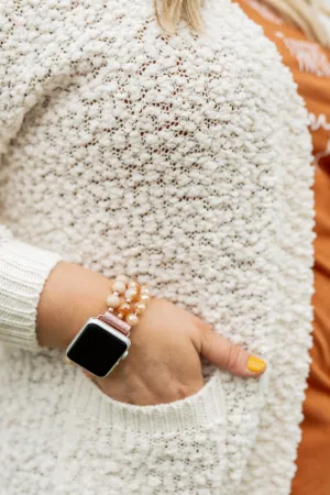 Beaded Pendant Watch Band- Peach & Beige