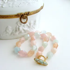 Beryl Aquamarine Morganite Nugget Choker Necklace Opal Inlay Toggle - Candie Necklace