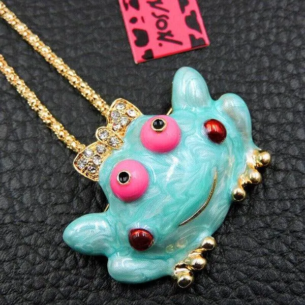 Betsey Johnson Girl Frog Pendant Necklace