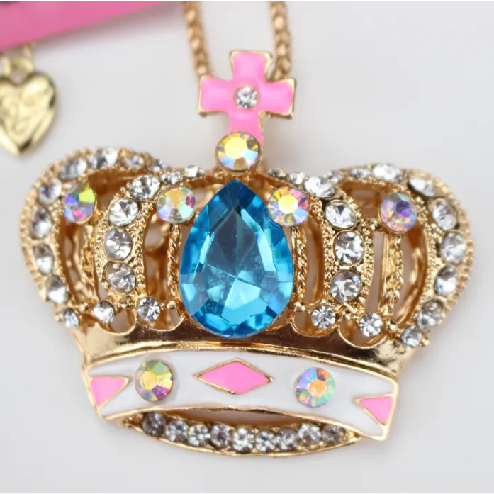 Betsey Johnson Jeweled Crown Blue Gem Pendant Necklace