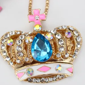 Betsey Johnson Jeweled Crown Blue Gem Pendant Necklace