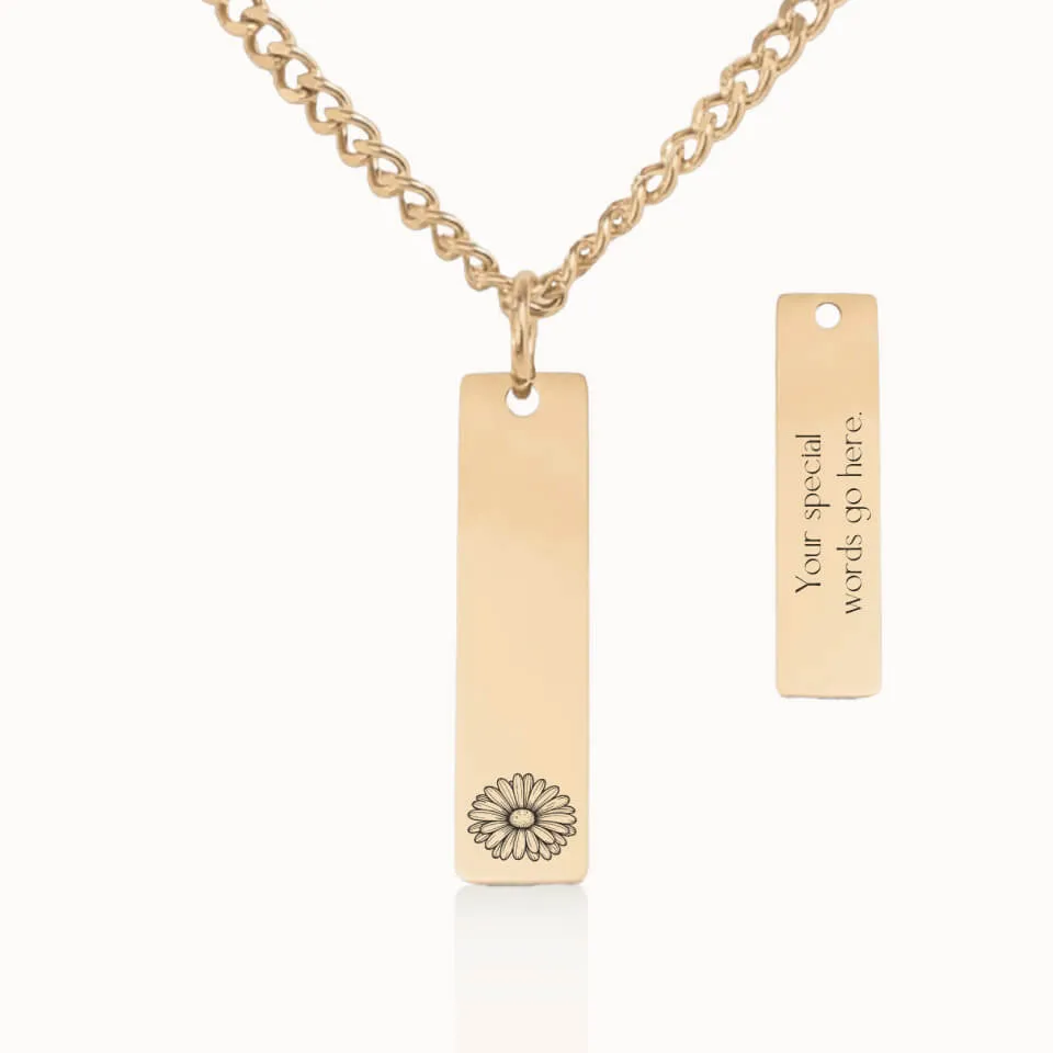 Birth Flower Vertical Pendant on Cuban Chain