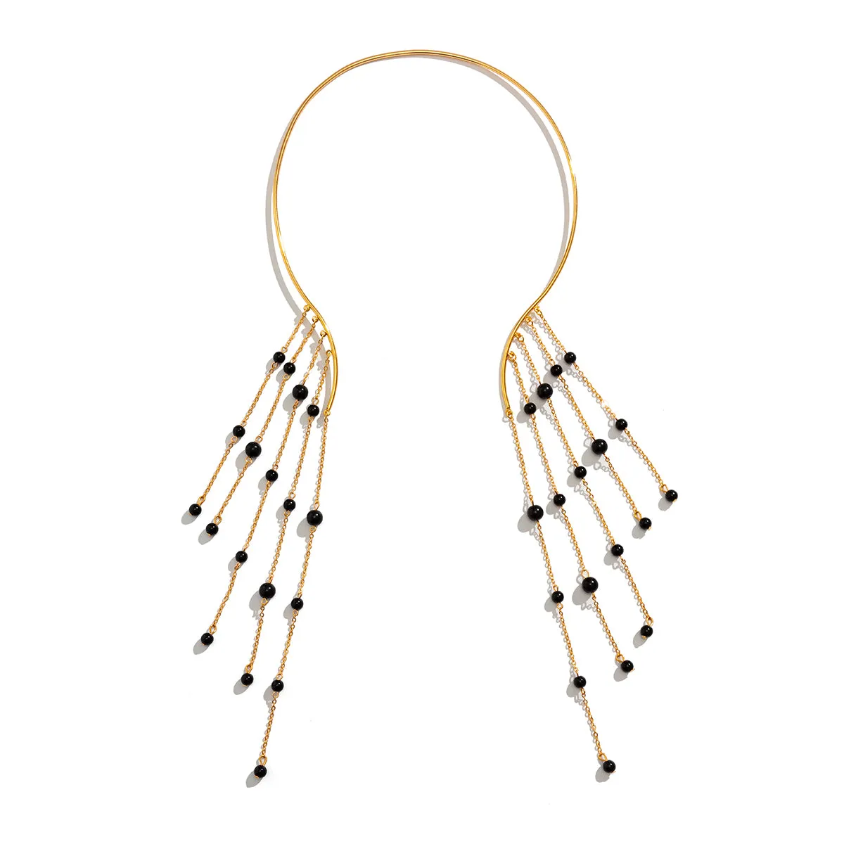 Black Acrylic & 18K Gold-Plated Bead Tassel Collar Necklace